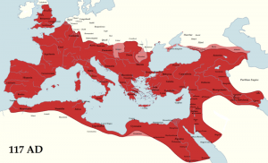 Map of Roman Empire at the time of Trajan 117 AD - source Wikipedia Tataryn77